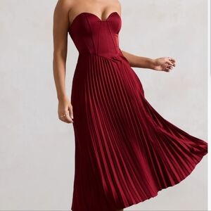 Club L London Bordeaux Berry Satin Corset Style Midi Dres